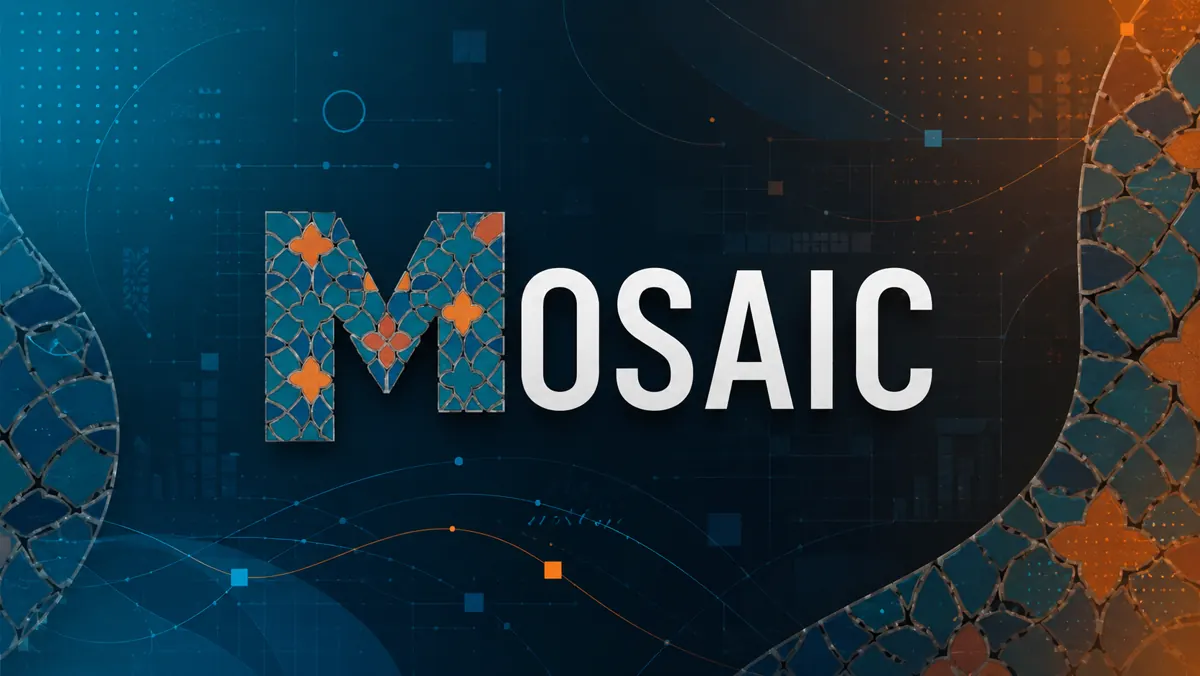 Mosaic Solutions logo set in tile on a dark background