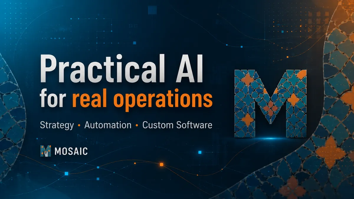 Mosaic illustration for practical AI strategy, automation, and custom software