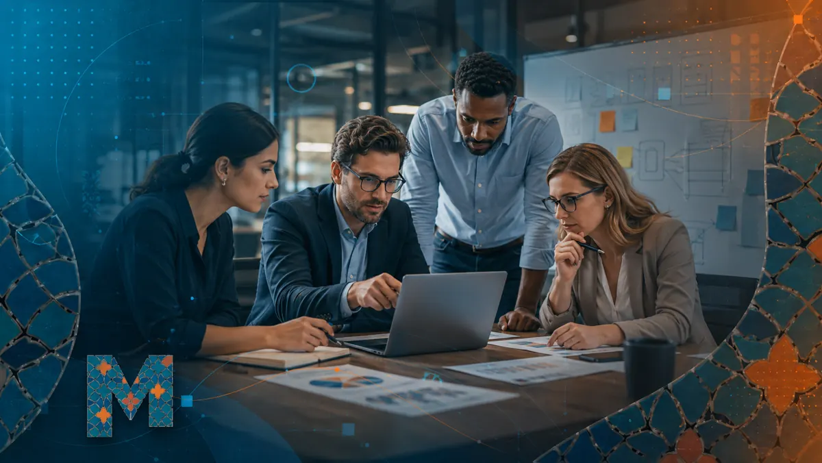 Business team working together on an AI and operations plan